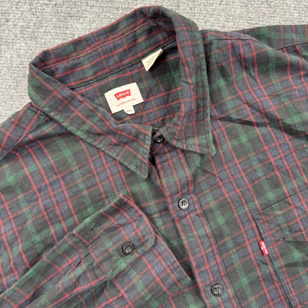 Levis Button Down Shirt XXL Green Red Plaid Long Sleeve Flannel‎ Men's